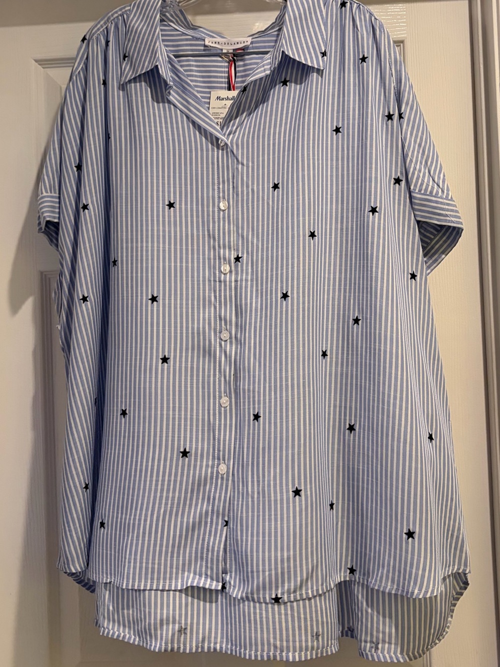 Jane and Delancey Light Blue Striped Short-Sleeve Shirt with Star Print Size 3X